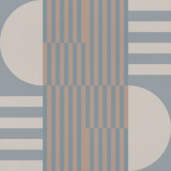 Geometrische Kunst im Retro-Stil. Kreise und Streifen in Rosa und Blau Nr. 2 von Dina Dankers