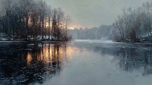 Serene Winter Lake at Golden Hour