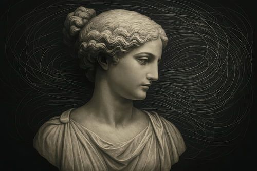 Marmeren portret met sierlijke lijnen