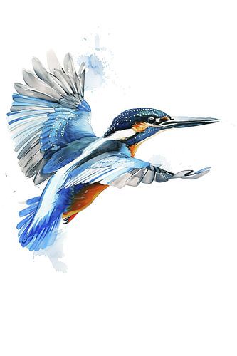 Aquarel ijsvogel in vlucht