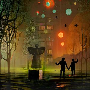 Mysteriöser Vechtzoom Park in der Abenddämmerung mit einem Hauch von AI