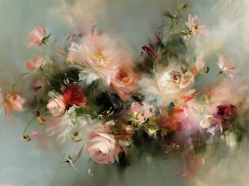 Baroque painting featuring abstract flowers