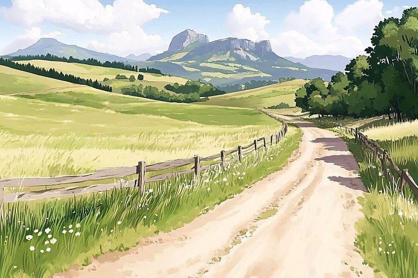 Paysage rustique de montagne avec prairies par Imperial Art House