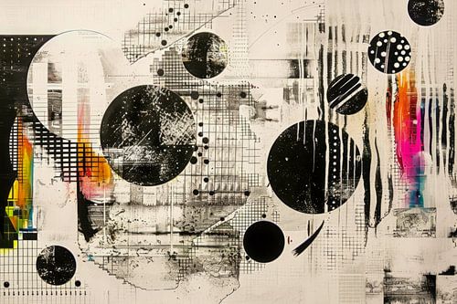 Abstract, cirkels, zwart-wit met kleur