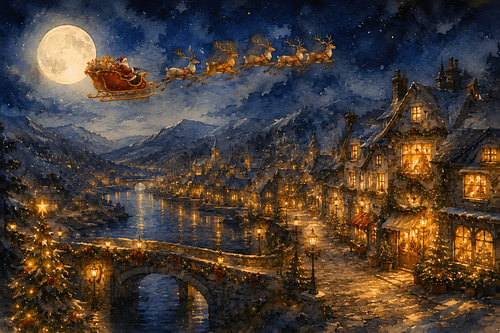 Weihnachtsnacht über dem Dorf