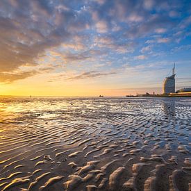 Sonnenuntergang über der Weser in Bremerhaven, Deutschland von Michael Abid