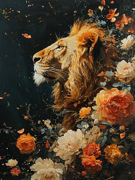 Royal Majesty in Bloom | lion | orange sur Eva Lee