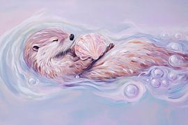 Süßes Otterbaby mit Muschel von Poster Art Shop