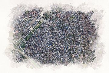 Kaart van Nimes vanuit de lucht van Aquarel Creative Design