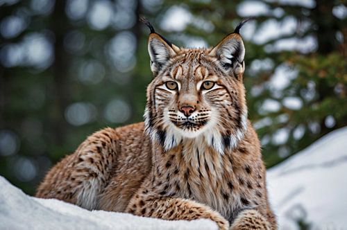 Lynx in besneeuwd landschap