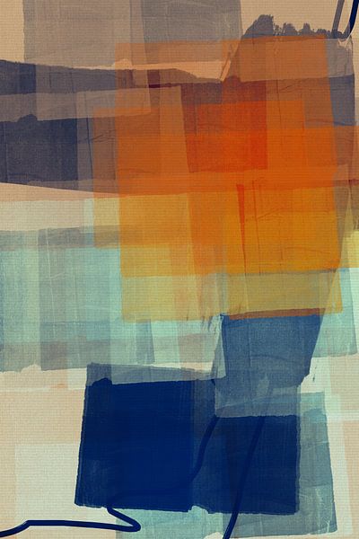 Modern abstract in orange and deep blue by Dina Dankers