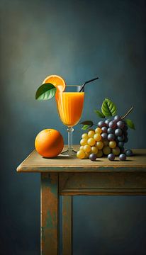 Nature morte Jus 'd Orange sur table d'atelier