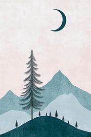 Lune au-dessus de douces montagnes - Nature calme sur Poster Art Shop