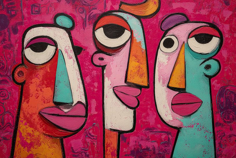 Three Face Profiles | Colorful Conversations Together by ARTEO Paintings