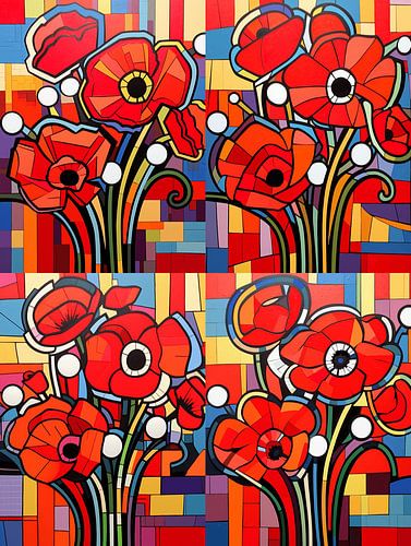 Stilleven klaprozen boeket geometrische pop art modern