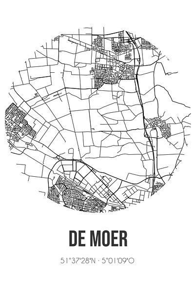 De Moer (North Brabant) | Map | Black and White by Prints of Place