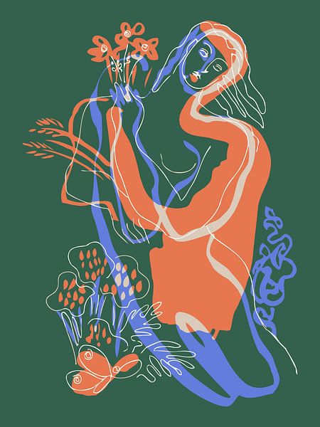 Flowers girl on green by Mad Dog Art