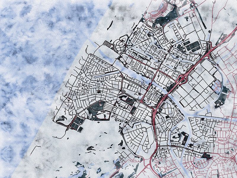 Map of Katwijk with the style 'White Winter' by Maporia