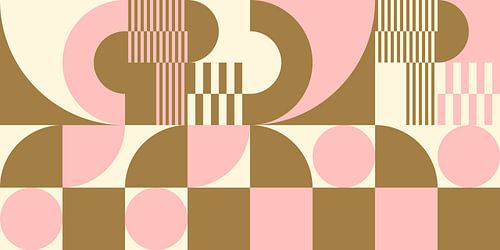 Abstracte retro geometrische kunst in goud, roze en gebroken wit nr. 6