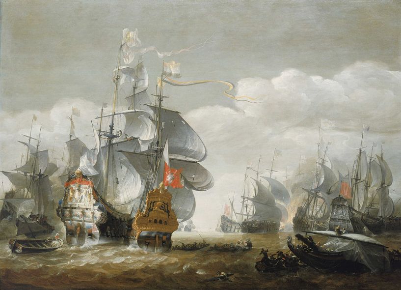 Hendrik van Minderhout, De slag bij Lowestoft, ca 1650 van Atelier Liesjes