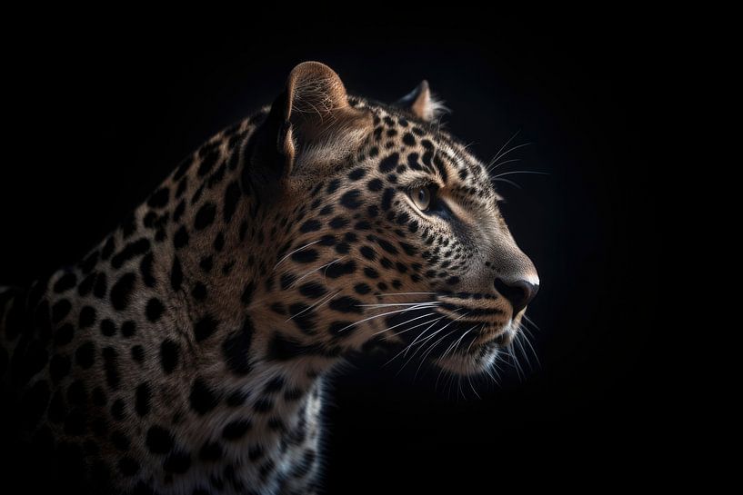 Leopard Portrait Black Background by Digitale Schilderijen
