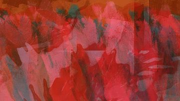 Kraftvolle abstrakte Formen in Dunkelrot, Orange und Blaugrün