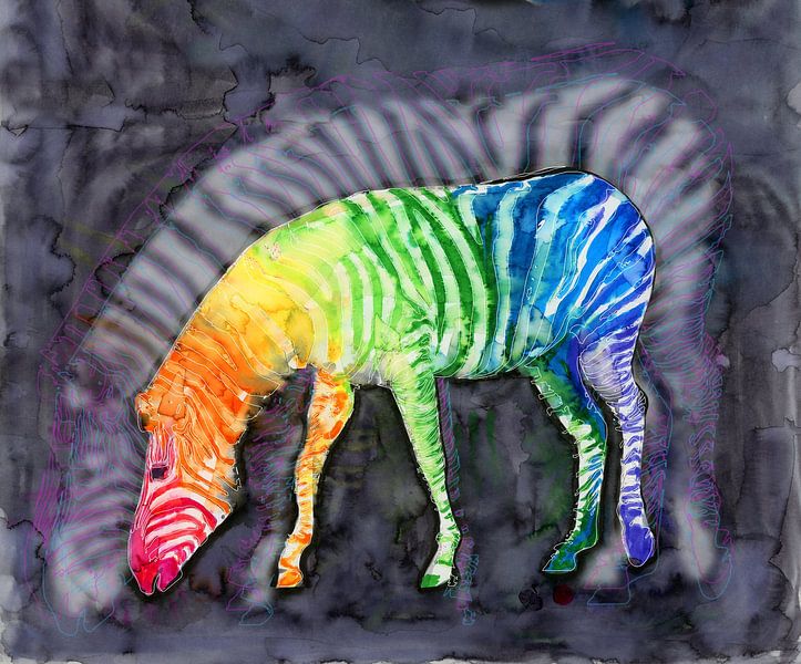 Zebra in regenboogkleuren van Bianca Wisseloo
