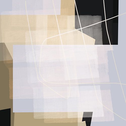 Abstract schilderij met vormen en lijnen in neutrale pastels