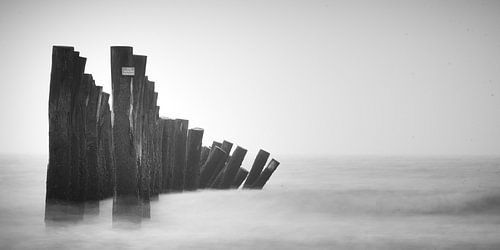 Mosselpalen in de branding