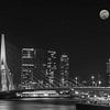 Erasmusbrug in Rotterdam bij avond. van Ron Westbroek