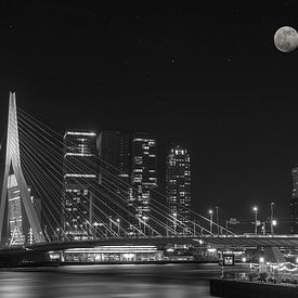 Le pont Erasmus à Rotterdam la nuit. sur Ron Westbroek