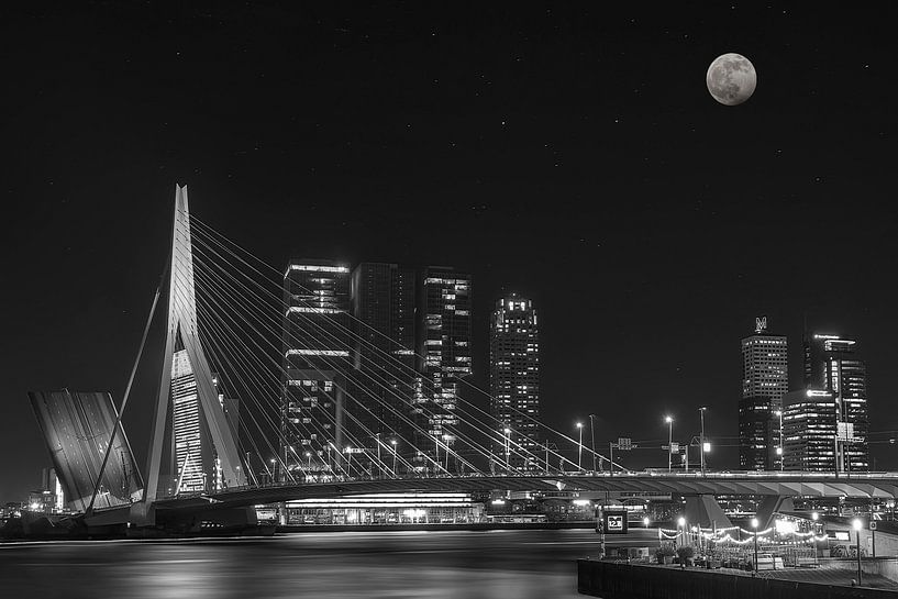 Erasmus bridge in Rotterdam at night. by Ron Westbroek