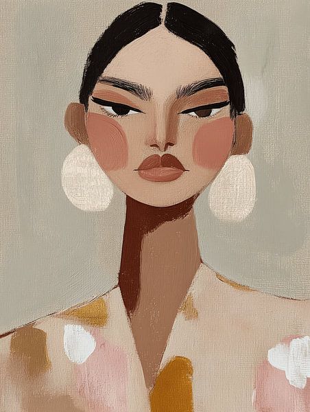 Modern portret, illustratie in bruintinten van Carla Van Iersel
