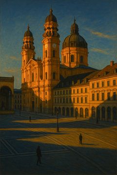 Munich Baroque Square: Solitary Figures at Theatiner Church by Travel Shop