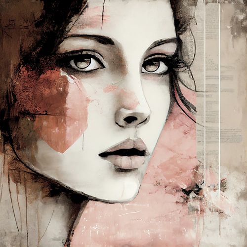 Frau in Beige und Lachs