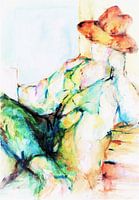 Portret van een brief lezende man. Aquarel, handgeschilderd.