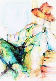 Porträt eines Mannes, der einen Brief liest. Aquarell, handbemalt. von Ineke de Rijk