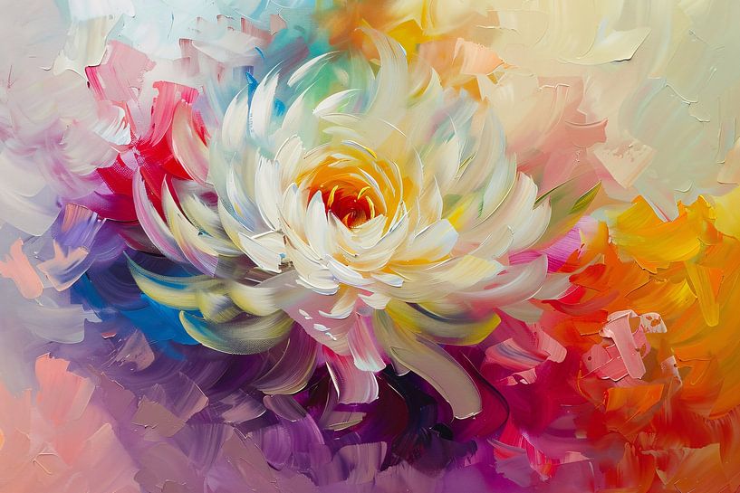Abstract schilderij van kleurrijke bloem van Art & Soul Creations