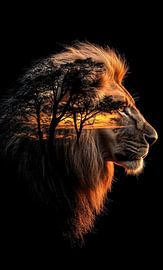 Löwe in afrikanischer Landschaft