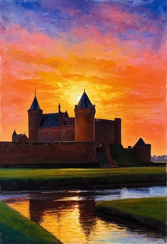 Zonsondergang bij Muiden Castle – Impressionistische Nederlandse gloed van MIROKKU