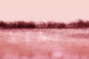 Kleurrijk abstract minimalistisch landschap in pastelroze en bruin van Dina Dankers
