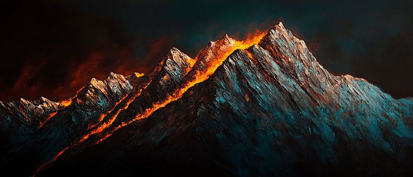 Glowing mountain peak at night by Poster Art Shop