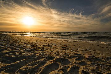 Blick über den Strand auf die Ostsee bei Sonnenuntergang in Zingst von Martin Köbsch
