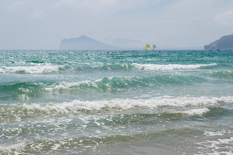 Mediterranean Sea with waves and sailboats by Adriana Mueller