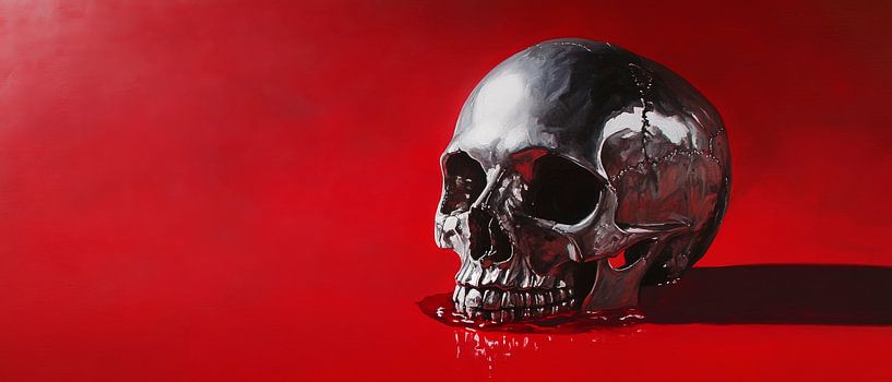 Glänzender Totenschädel auf rotem Hintergrund von Poster Art Shop