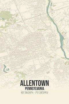 Alte Karte von Allentown (Pennsylvania), USA. von Rezona