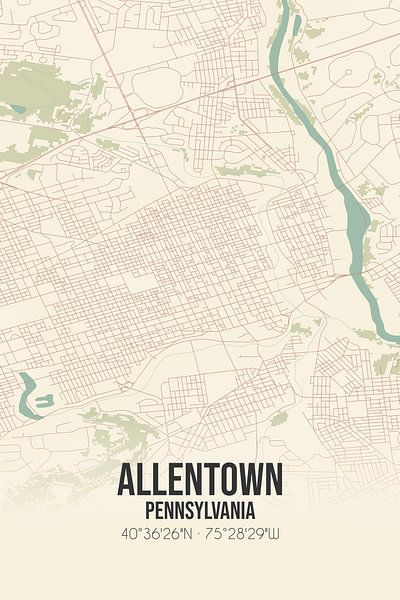 Carte ancienne d'Allentown (Pennsylvanie), Etats-Unis. par Affiches de lieux