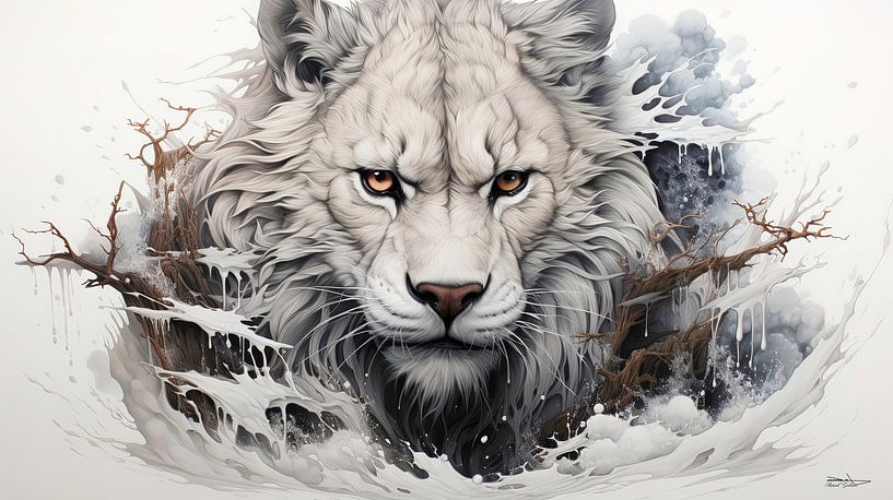 drawing of a white lion by Gelissen Artworks