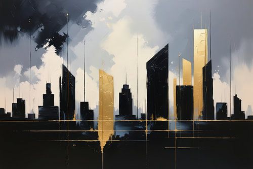 Ville abstraite avec surfaces dorées