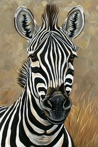Gedetailleerd zebra schilderij in zwart-wit